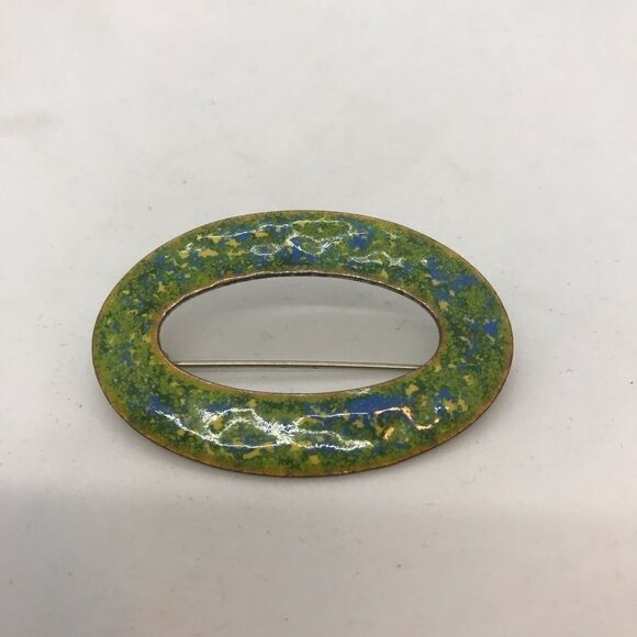 Vintage Enamel Oval Brooch 50s Mid Century Modern - Picture 10 of 13